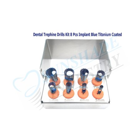 Dental Implant Trephine Kit – 8 Pcs Titanium Coated Surgical Drill Set